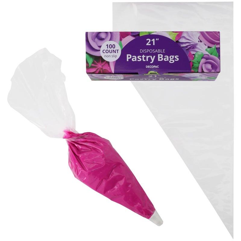 DecoPac Disposable Pastry Bag 100 Count Cake Decorating Supplies, 21 Inch, Non Slip Piping Bag, Clear - Image 2